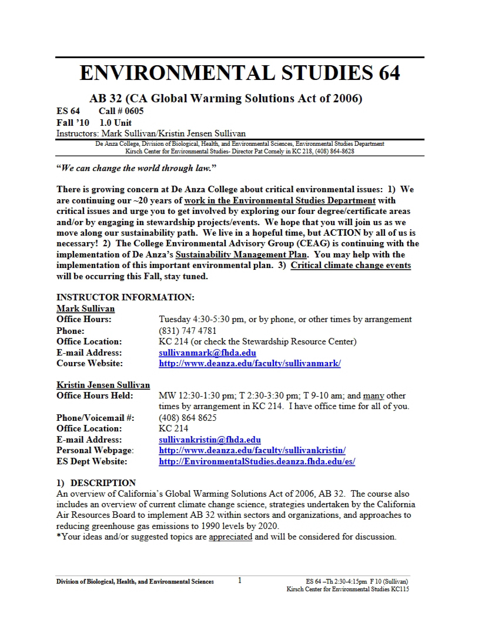 Syllabus for ES64