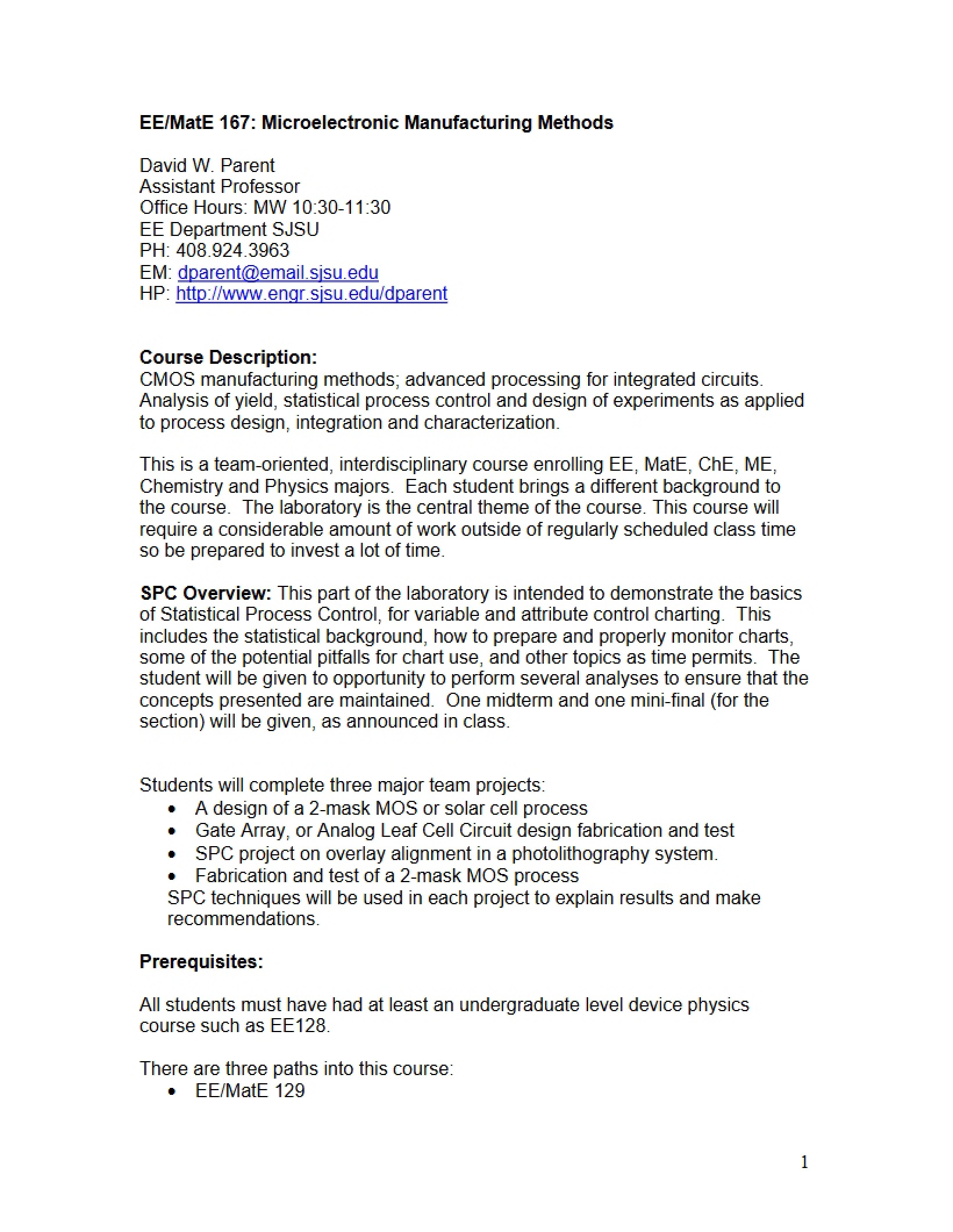 EE 167 Syllabus