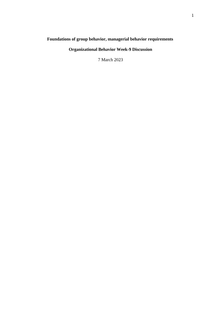 Group Behavior Foundations and Managerial Requirements