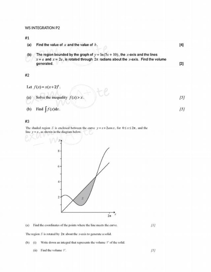 Integration Worksheet P2