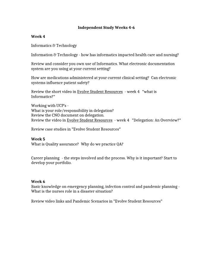 Weeks 4-6 Independent Study