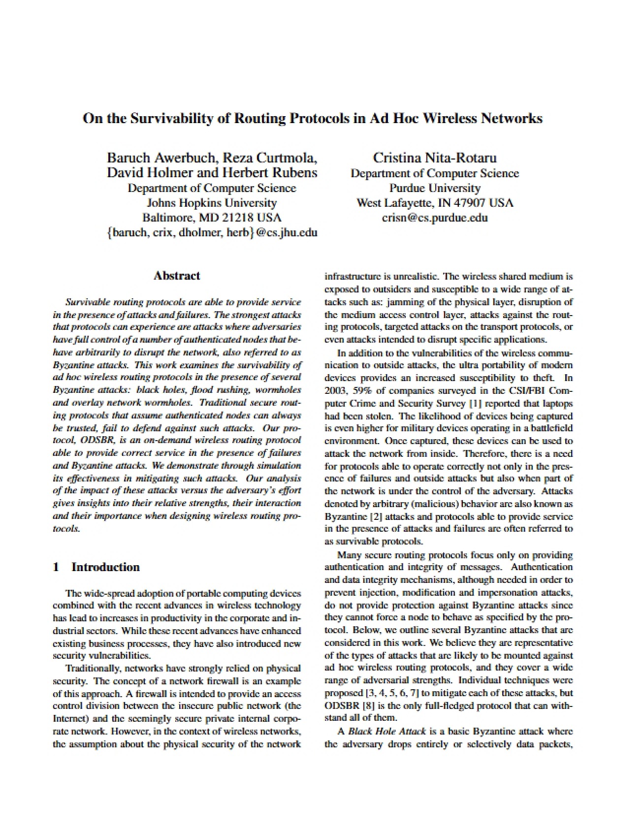 Routing Protocol Survivability in Ad Hoc Networks