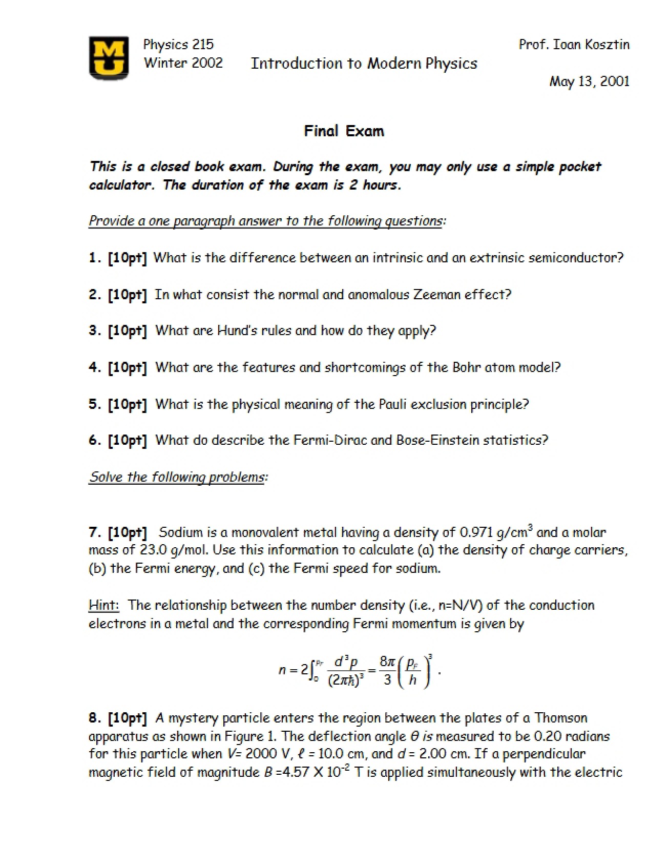 Physics 3150 Final Examination