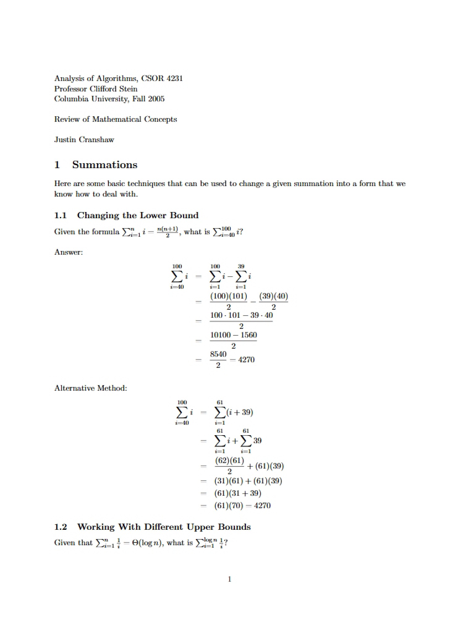 Mathematical Concepts Review