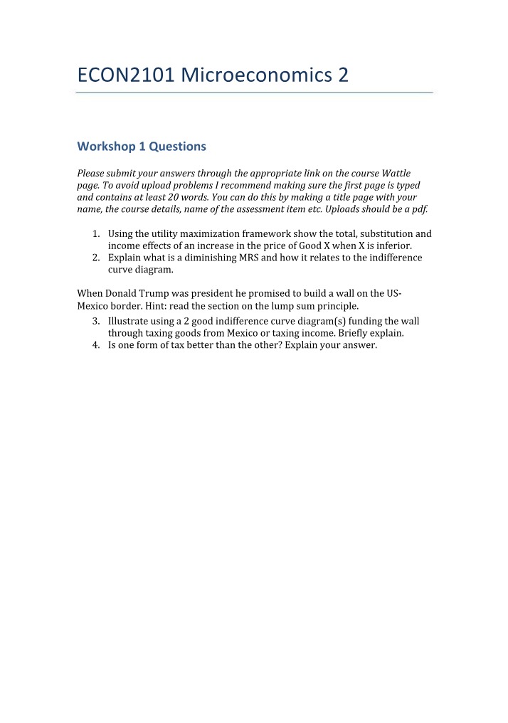 Questions for Workshop 1