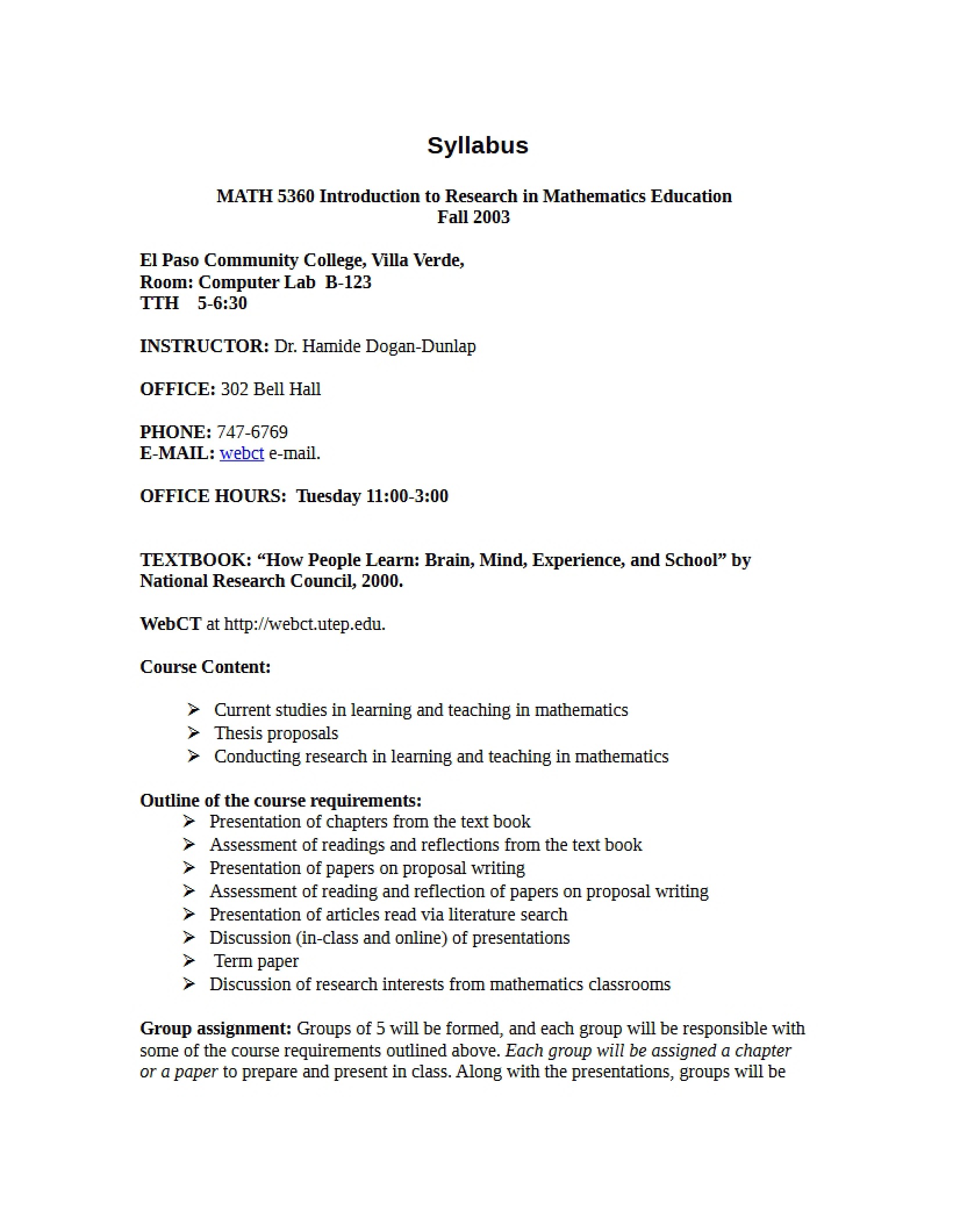 Syllabus Introduction to Research in Math Ed