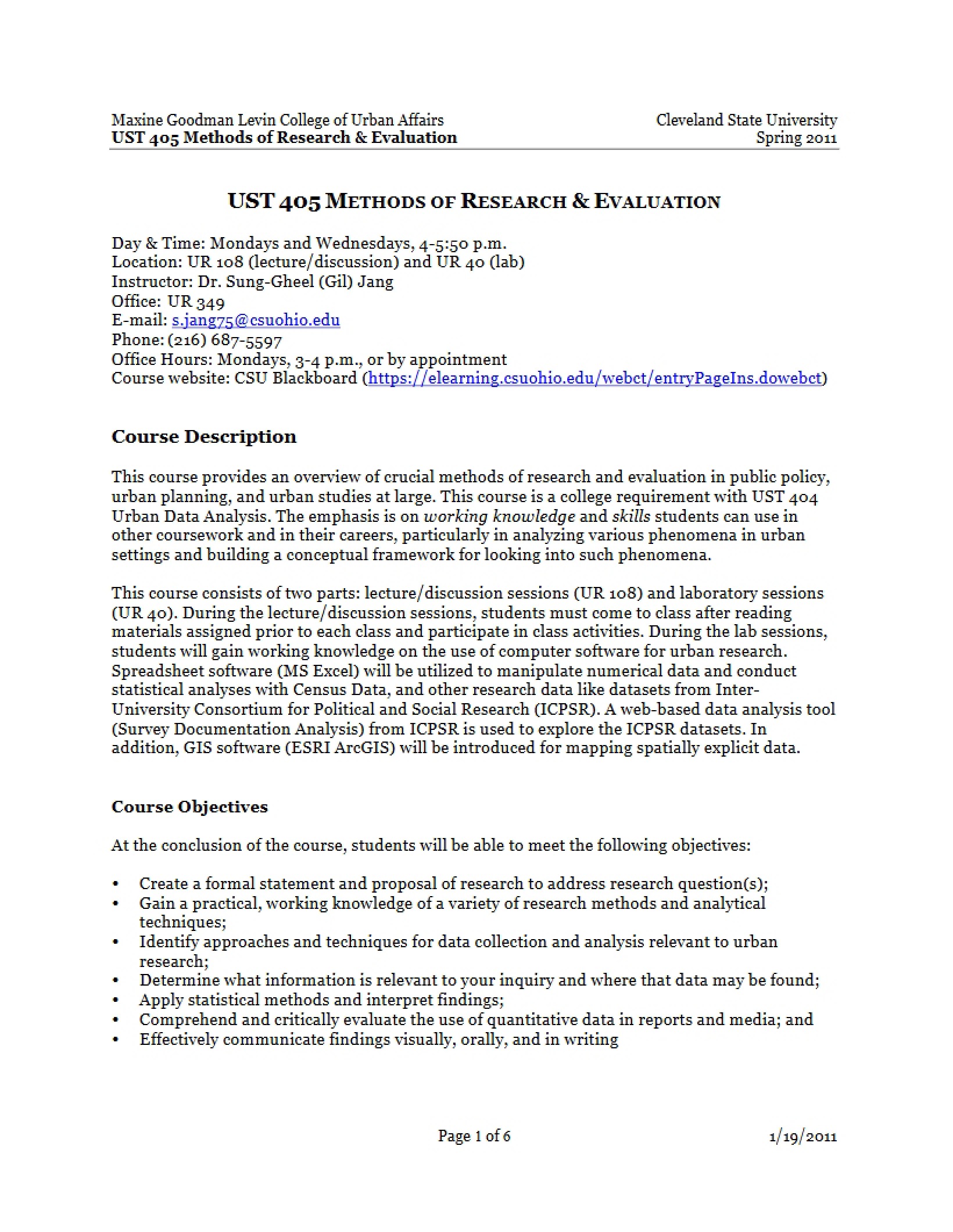 Research and Evaluation Methods Course Outline