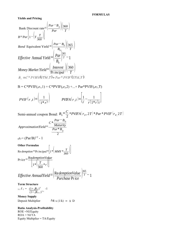 FINE442 - Formulas