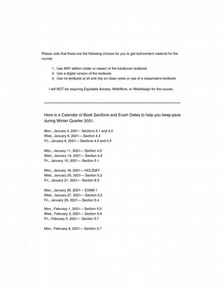 MATH 16B Winter 2021 - Calendar, Exam Dates, Sections