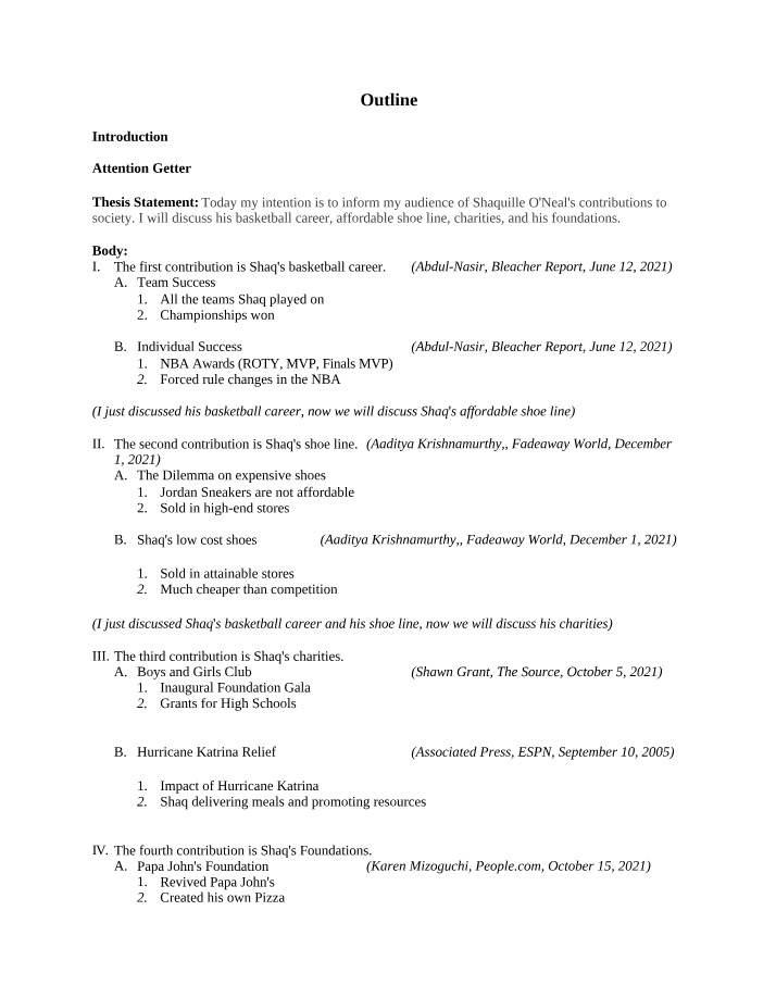 Outline for Informative Speech