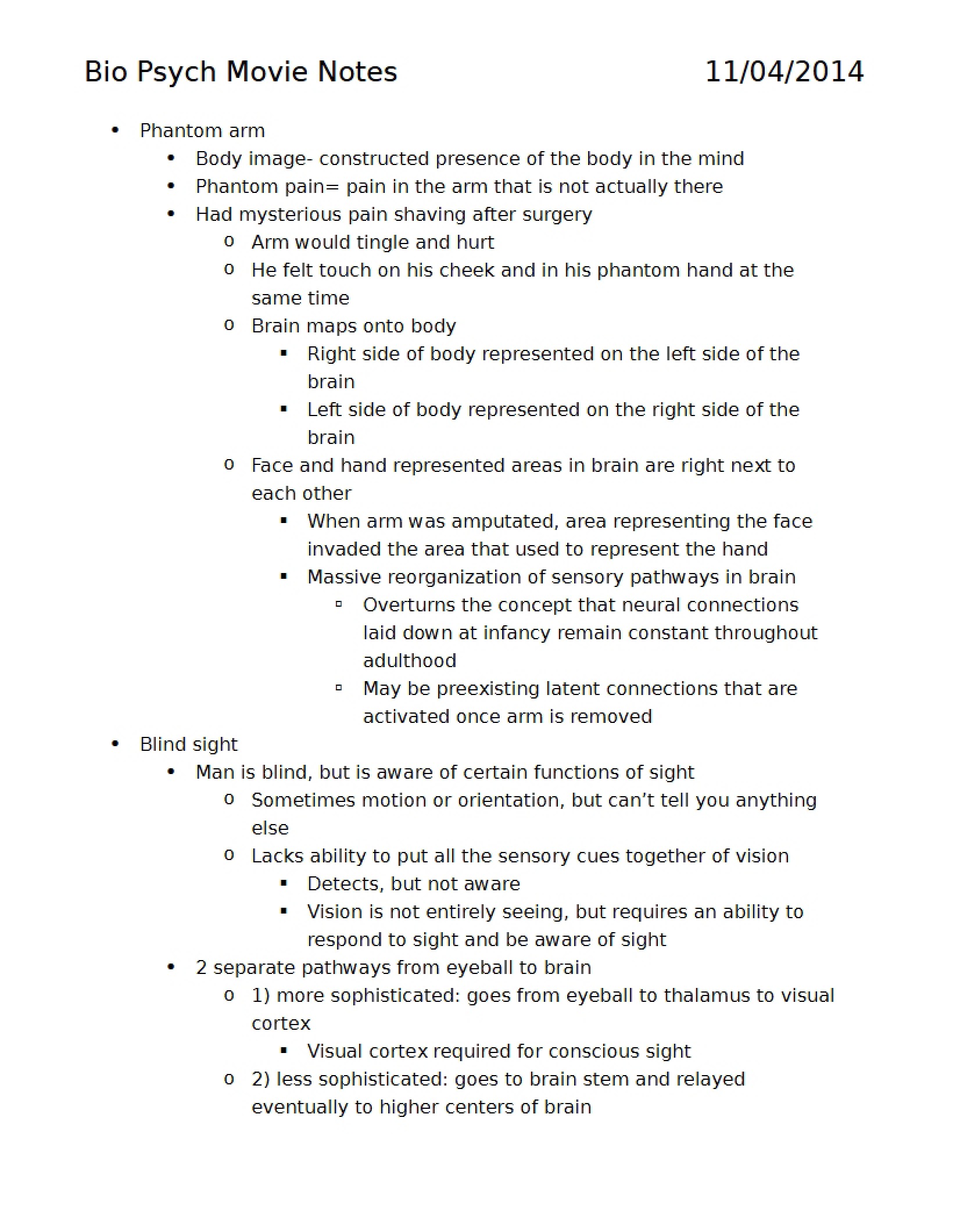 Notes on Movie Physiological Psychology