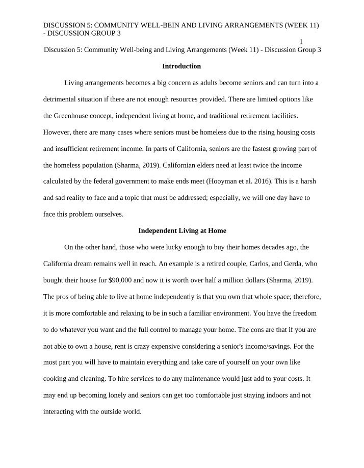 Seniors' Living Arrangements and Community Well-being