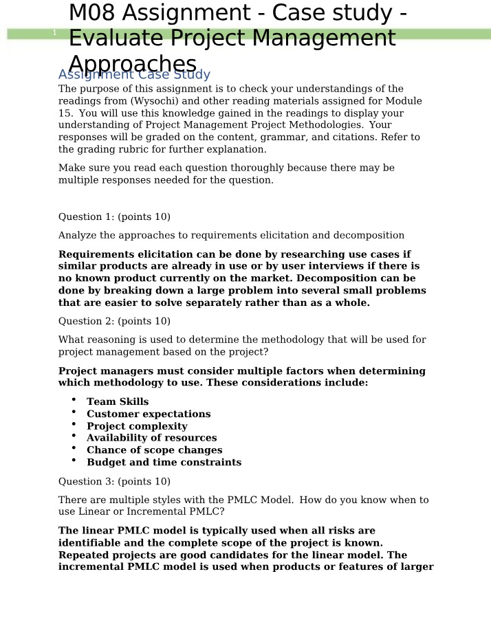 M08 Assignment - Case Study on Project Management Approaches