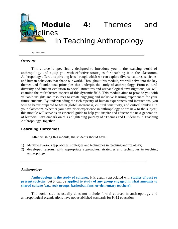 Themes and Guidelines in Teaching Anthropology - Module 4