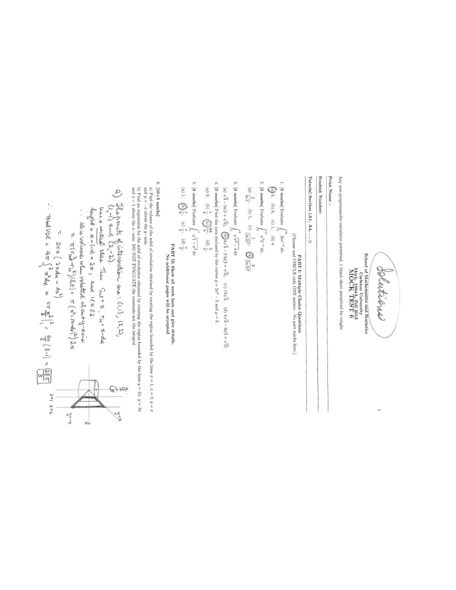 Mock Test 6 Solutions - MATH 1004A Fall 2013