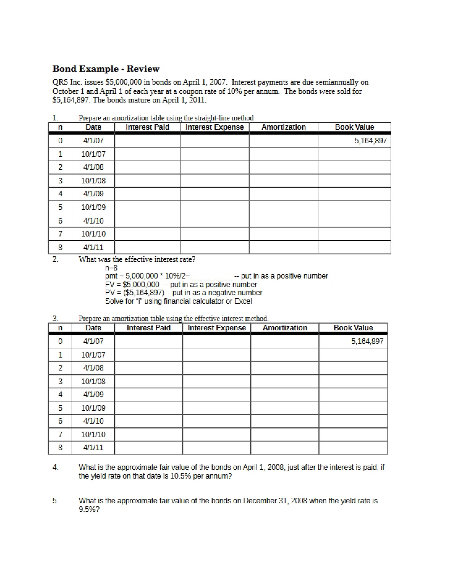 Accounting for Bonds Review Example