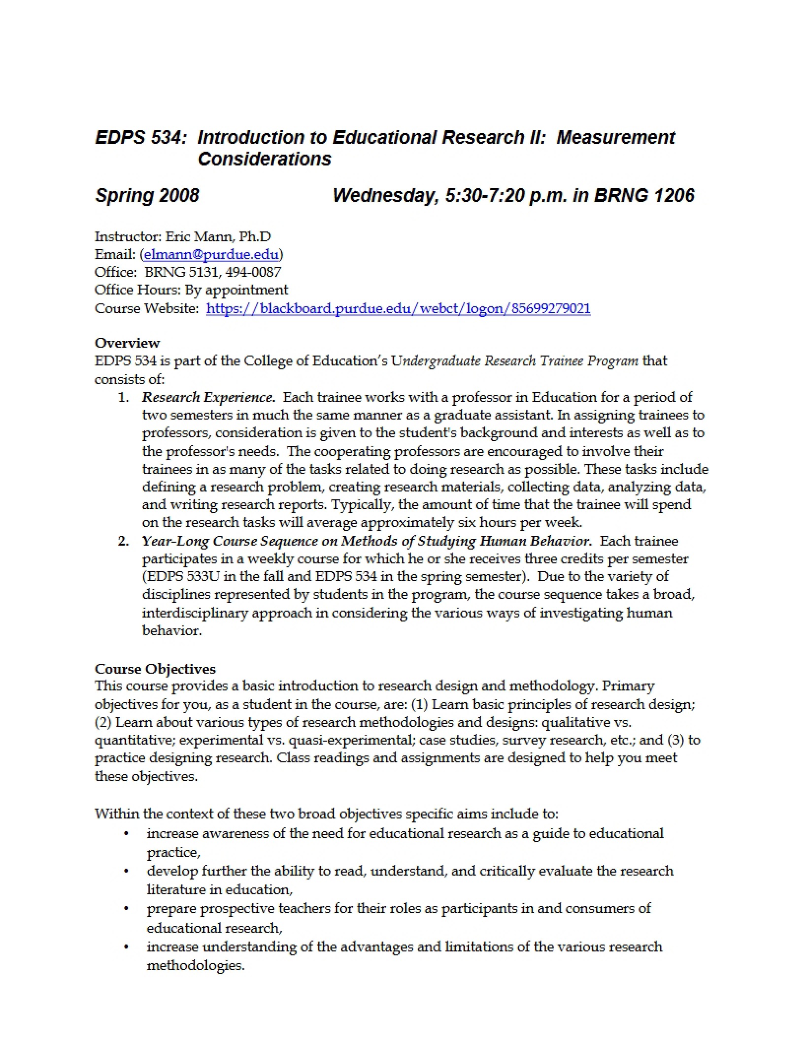 Syllabus - Introduction to Educational Research II- Measurement Consideration