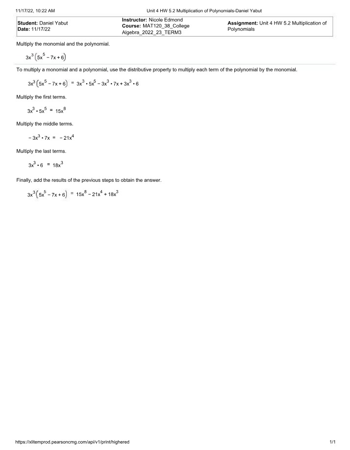Multiplication of Polynomials - Unit 4 HW 5.2