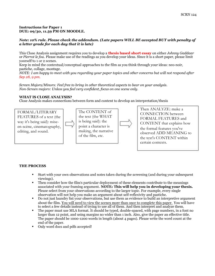 Essay Assignment - Close Analysis