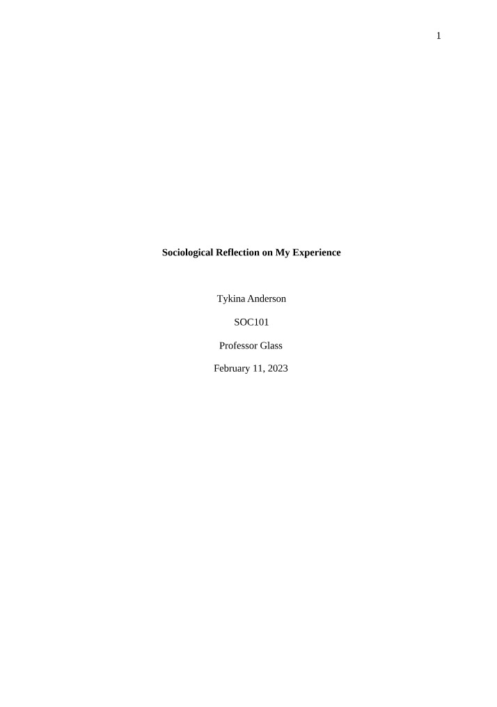 My Experience - A Sociological Reflection