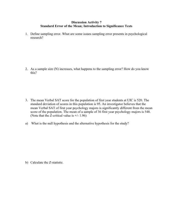 Sampling Error and Significance Tests