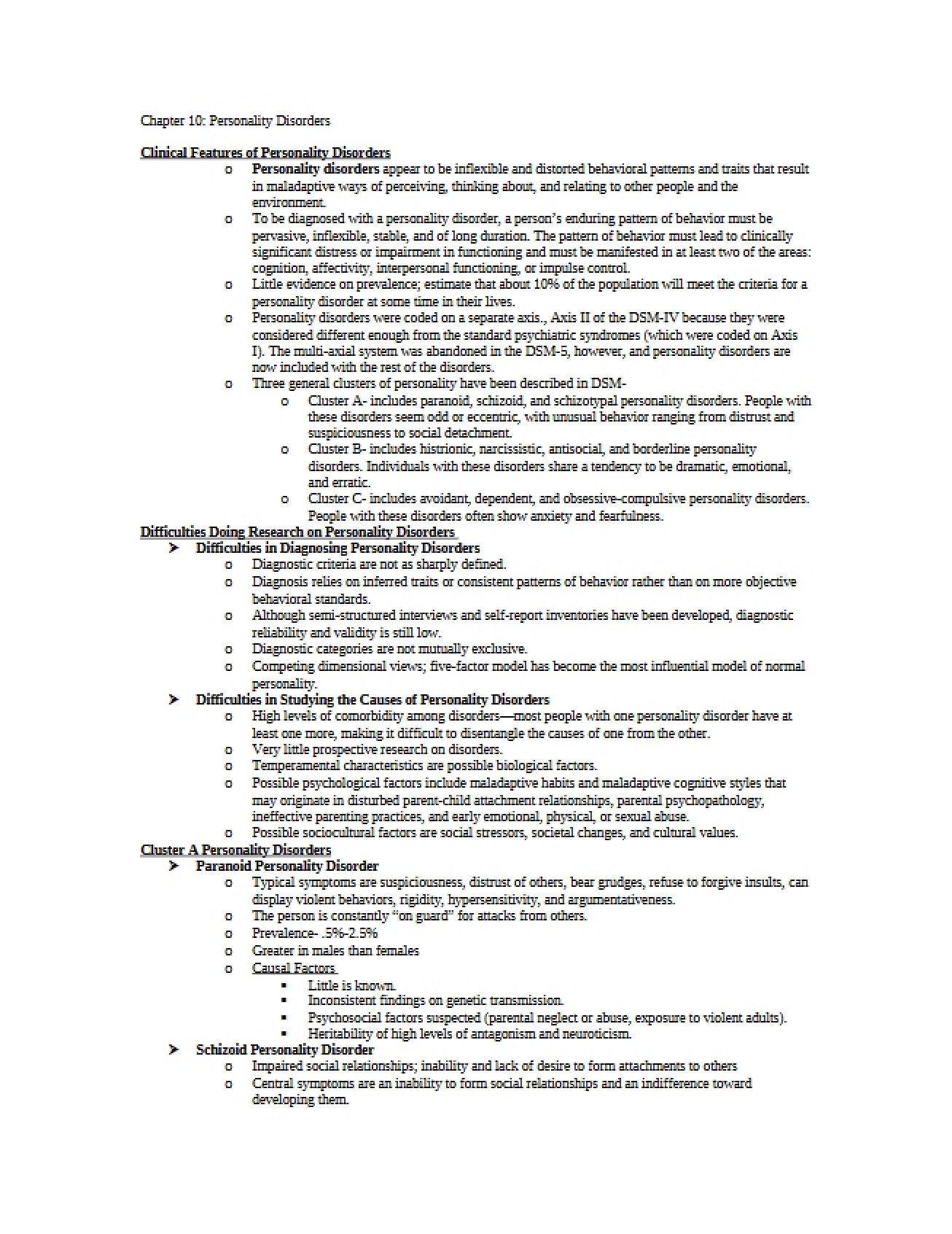 Personality Disorders Clinical Characteristics