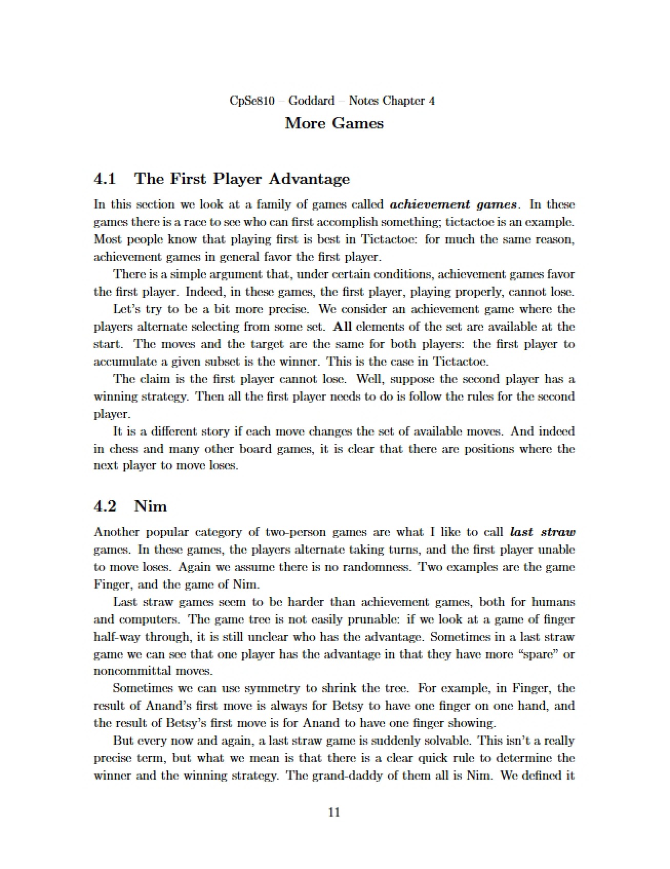 Additional Game Theory Topics