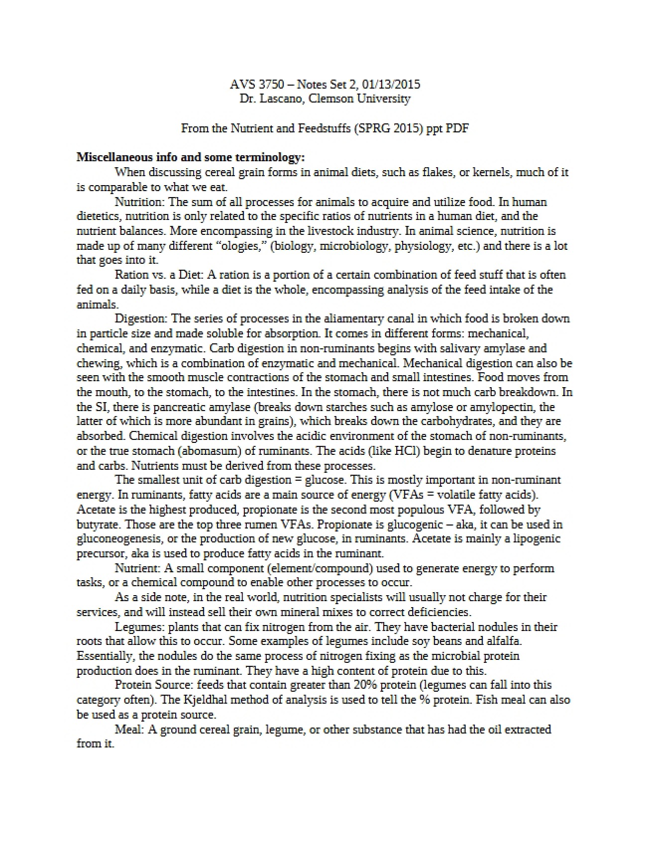 Nutrition Notes Set Two