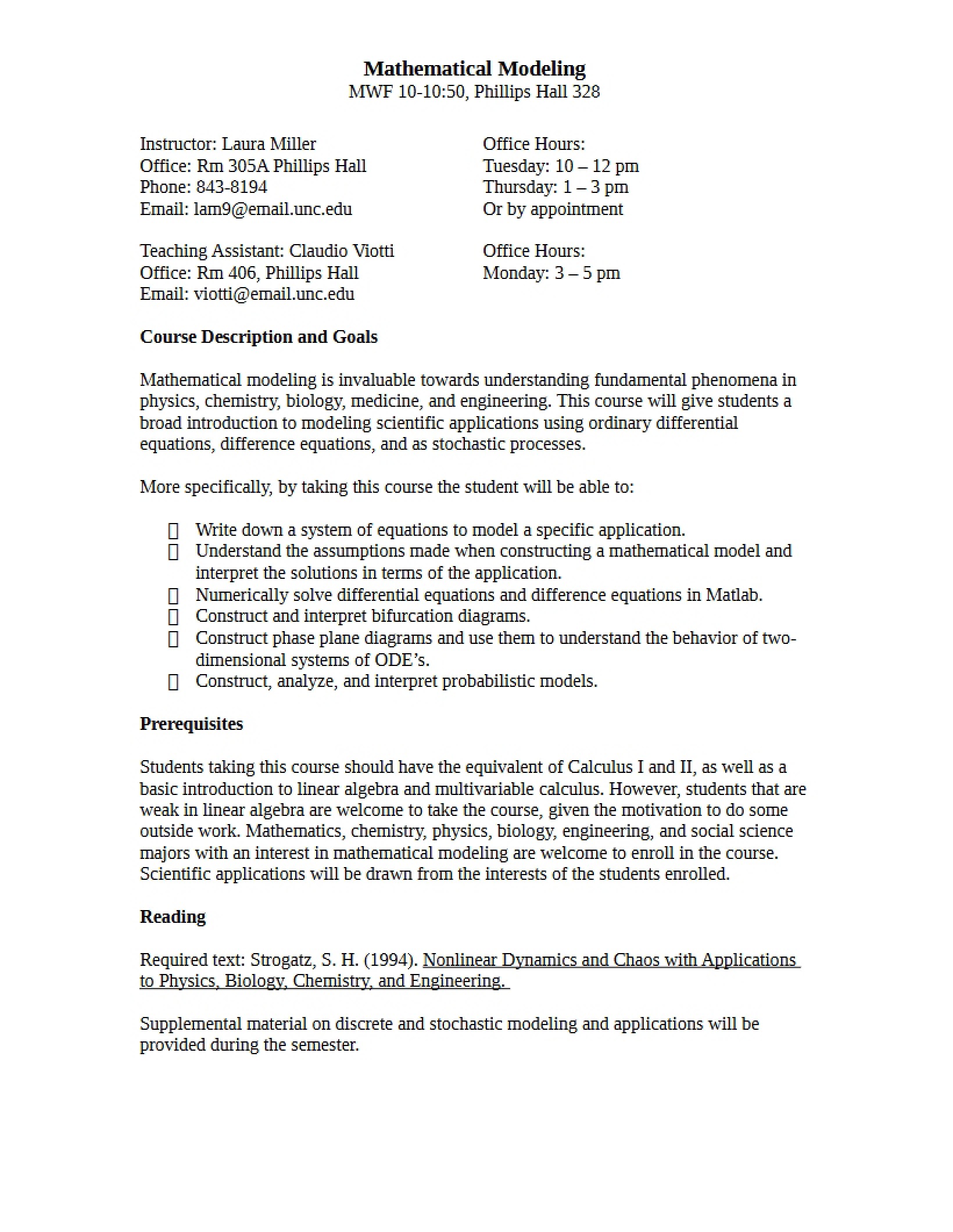 Mathematical Modeling Syllabus
