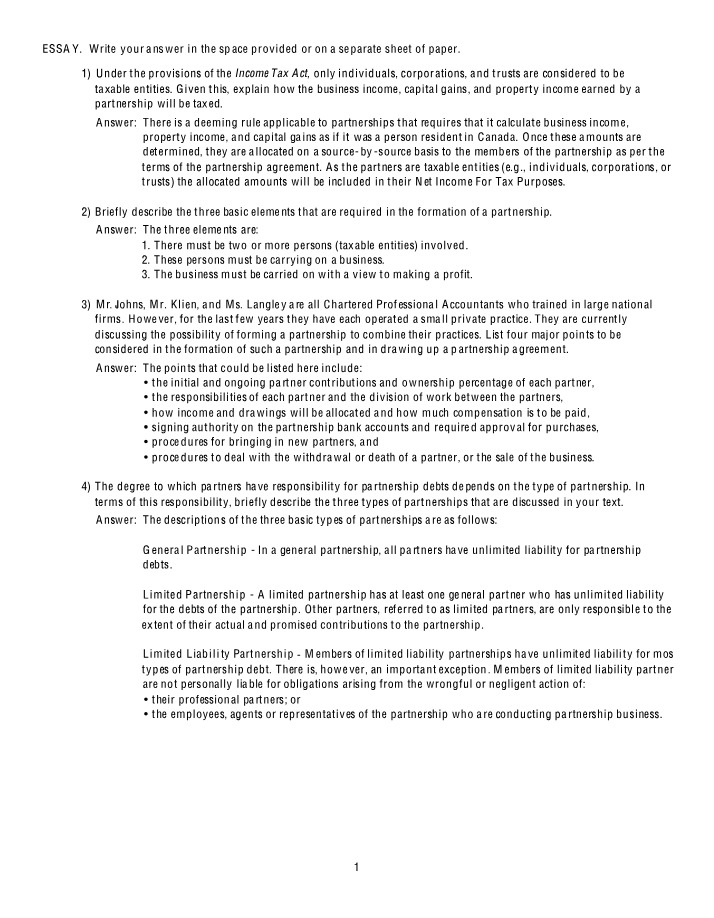 Exam Questions and Answers - Partnership Taxation