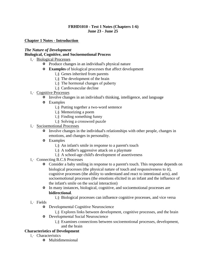 Test 1 Notes - Chapters 1-6