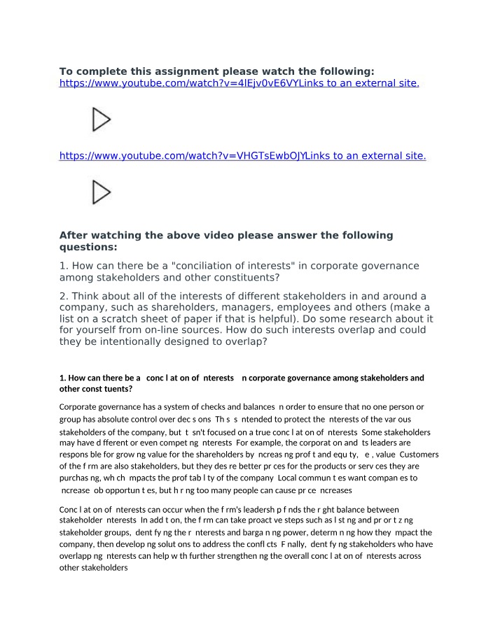 Conciliation of Interests in Corporate Governance