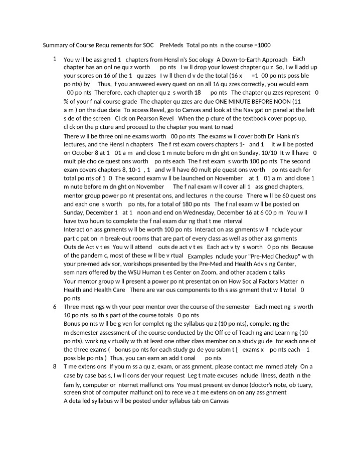 SOC101 - Course Requirements for PreMeds