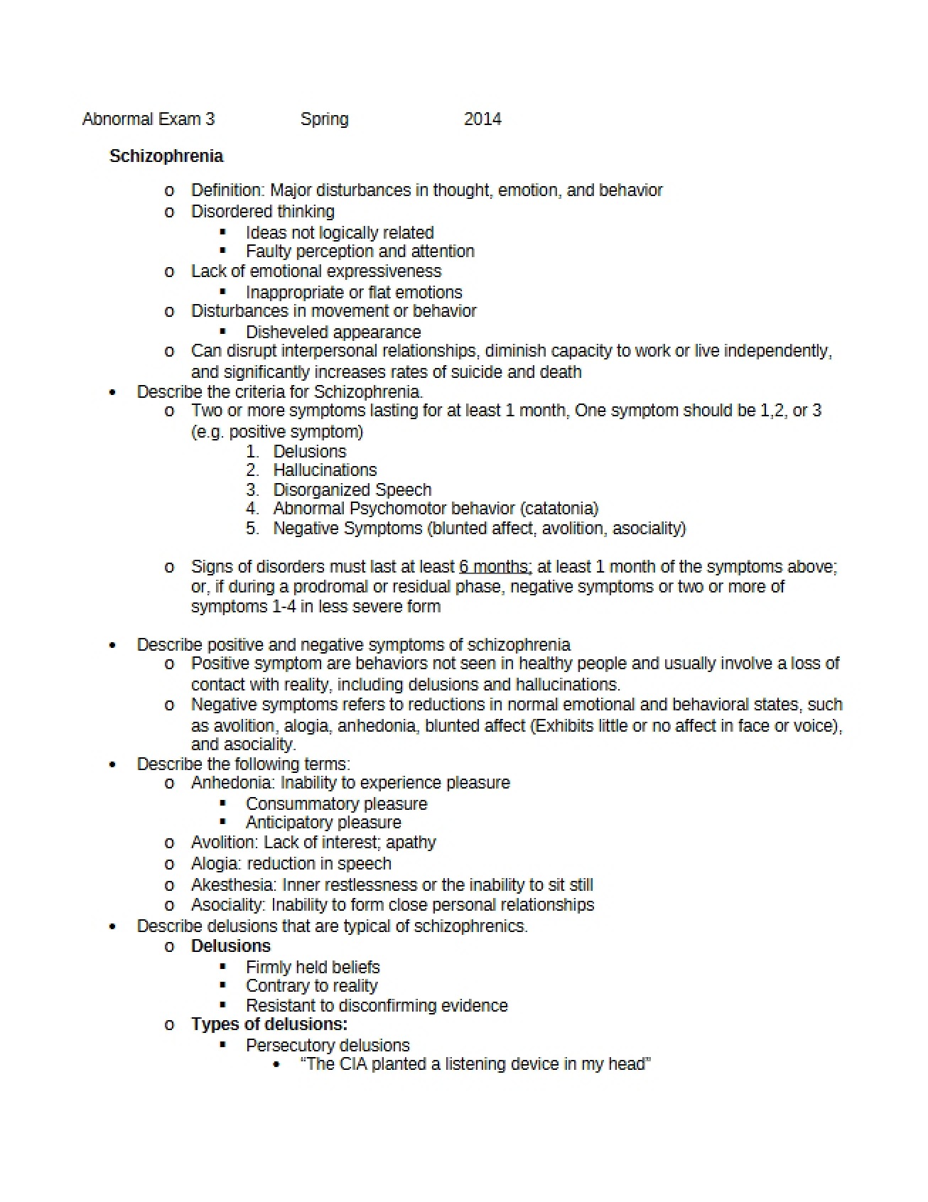 Third Abnormal Psychology Exam