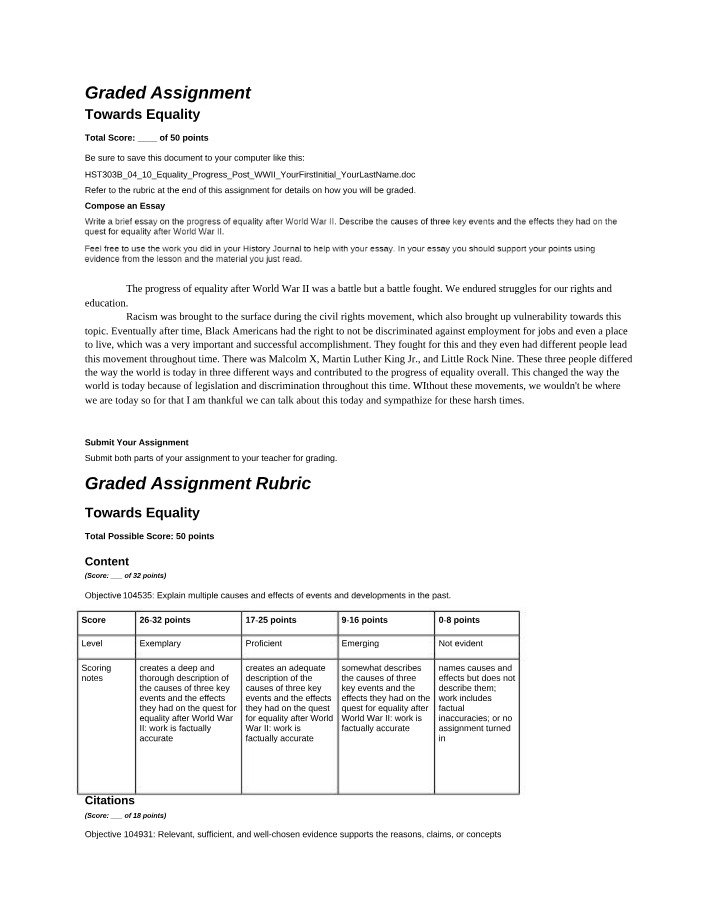 Graded Assignment on Towards Equality