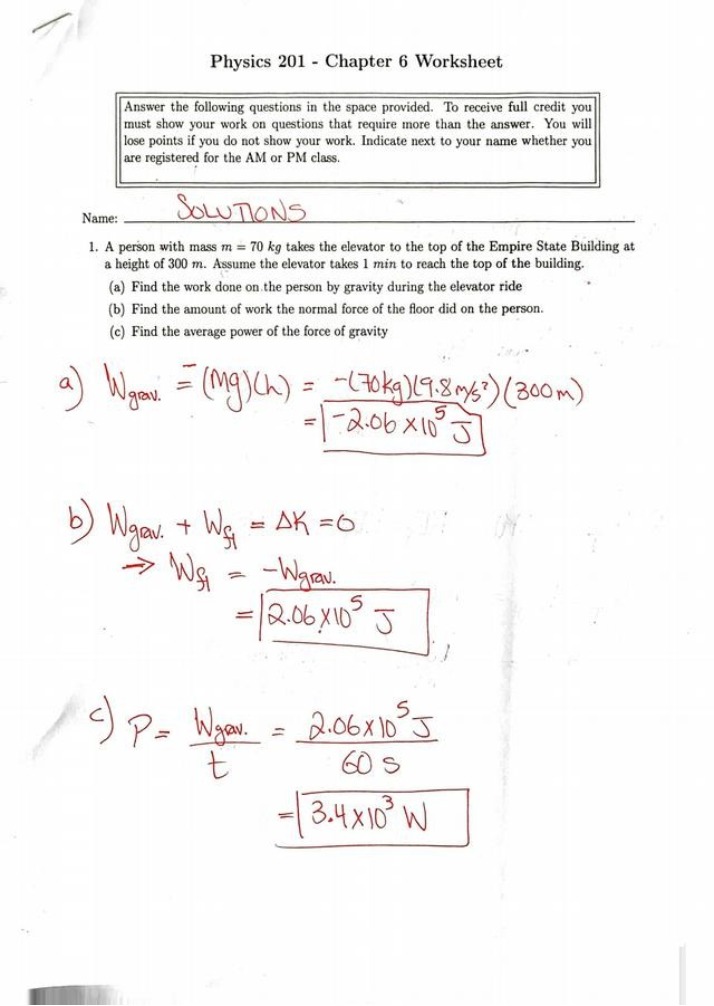 Chapter 6 Worksheet - Work, Power, and Forces