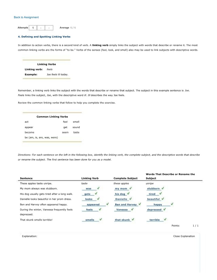 Definitions, Examples, and Exercises for Linking Verbs