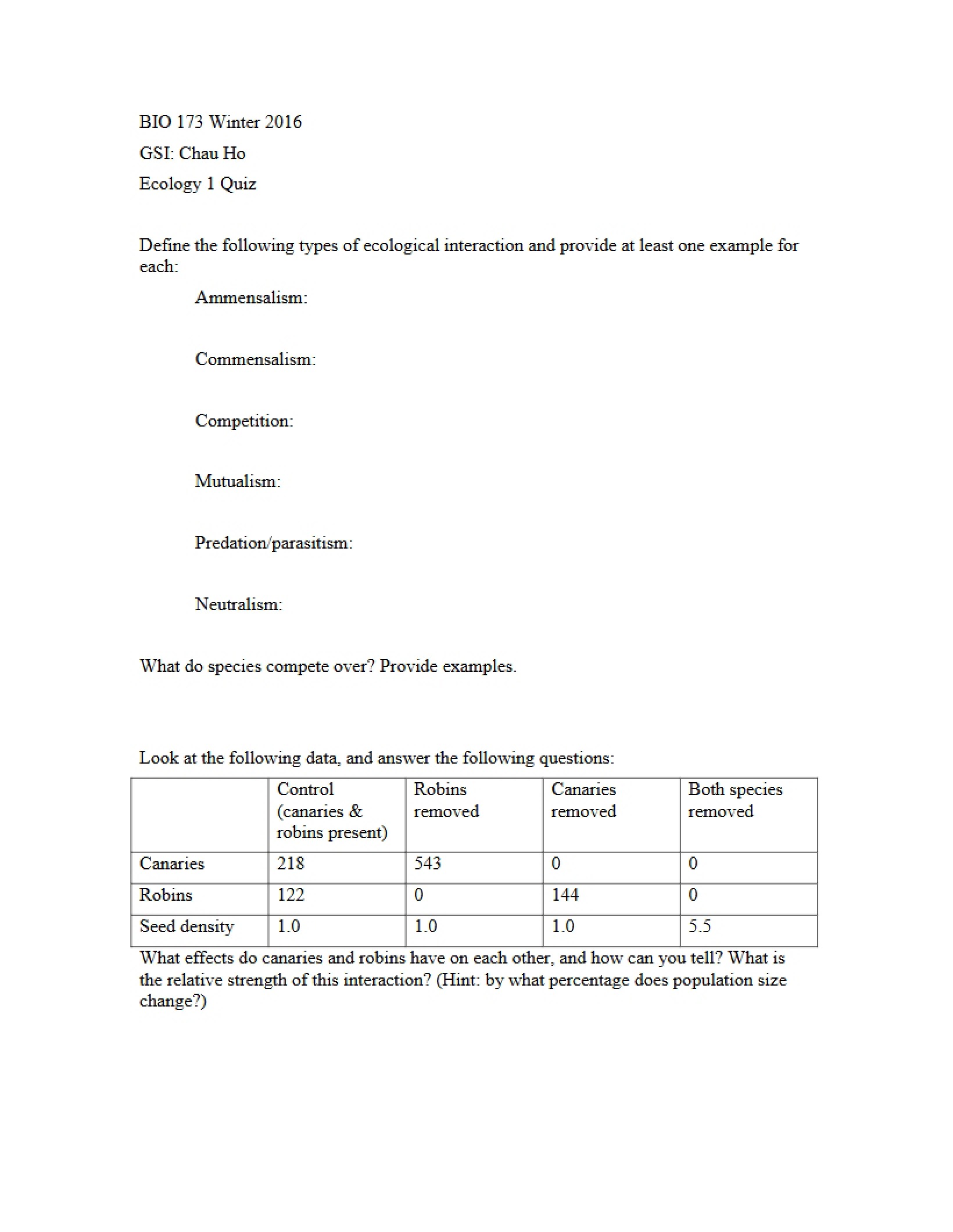 Ecology Quiz 1 (Week 1 Winter 16)