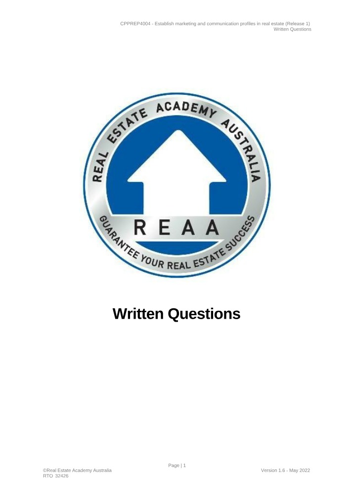 CPPREP4004 Written Questions Section 2