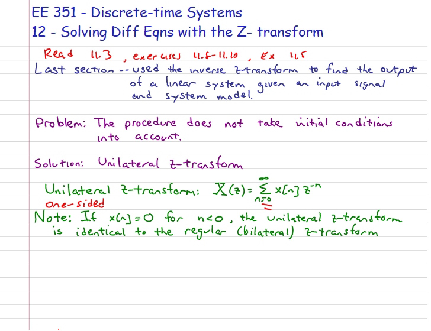 Using Z Transform for DE Solutions
