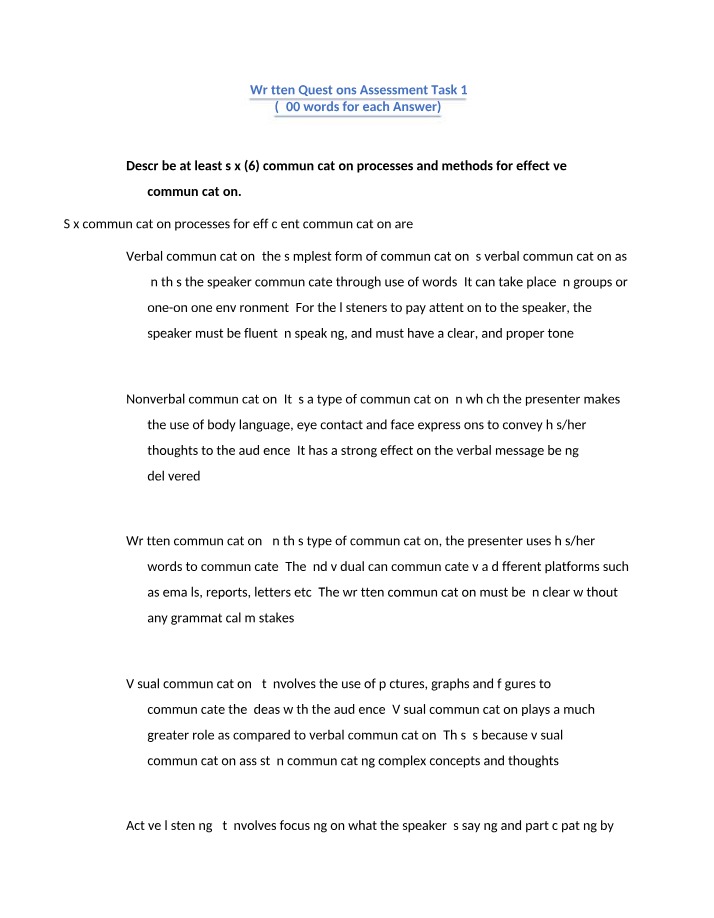 Assessment Task 1 - Written Questions