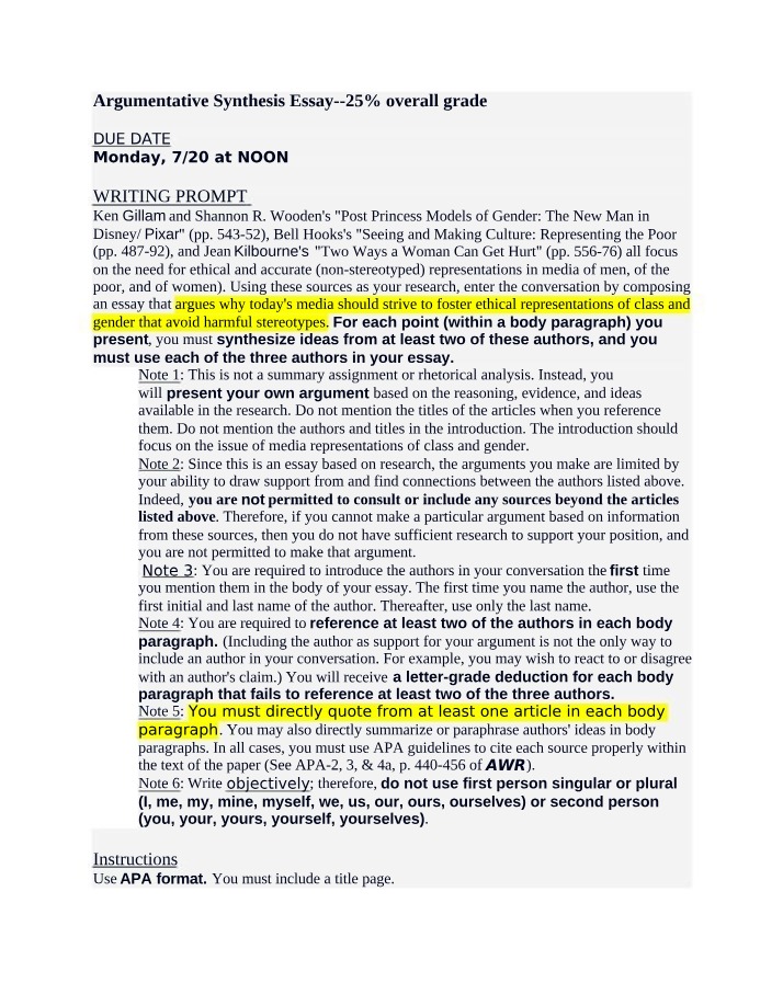 Essay for Argumentative Synthesis