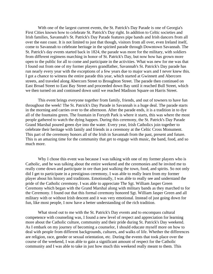 St. Patrick's Day Reflection - Cultural Competence Analysis