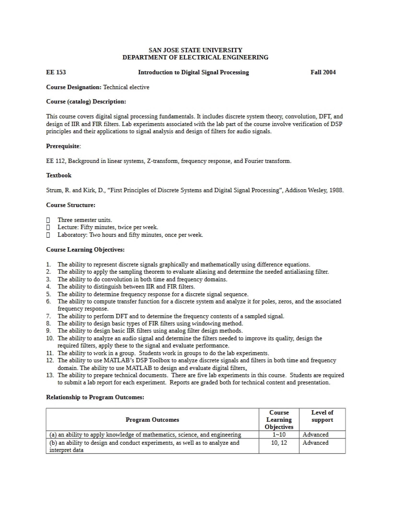 Syllabus for EE 153