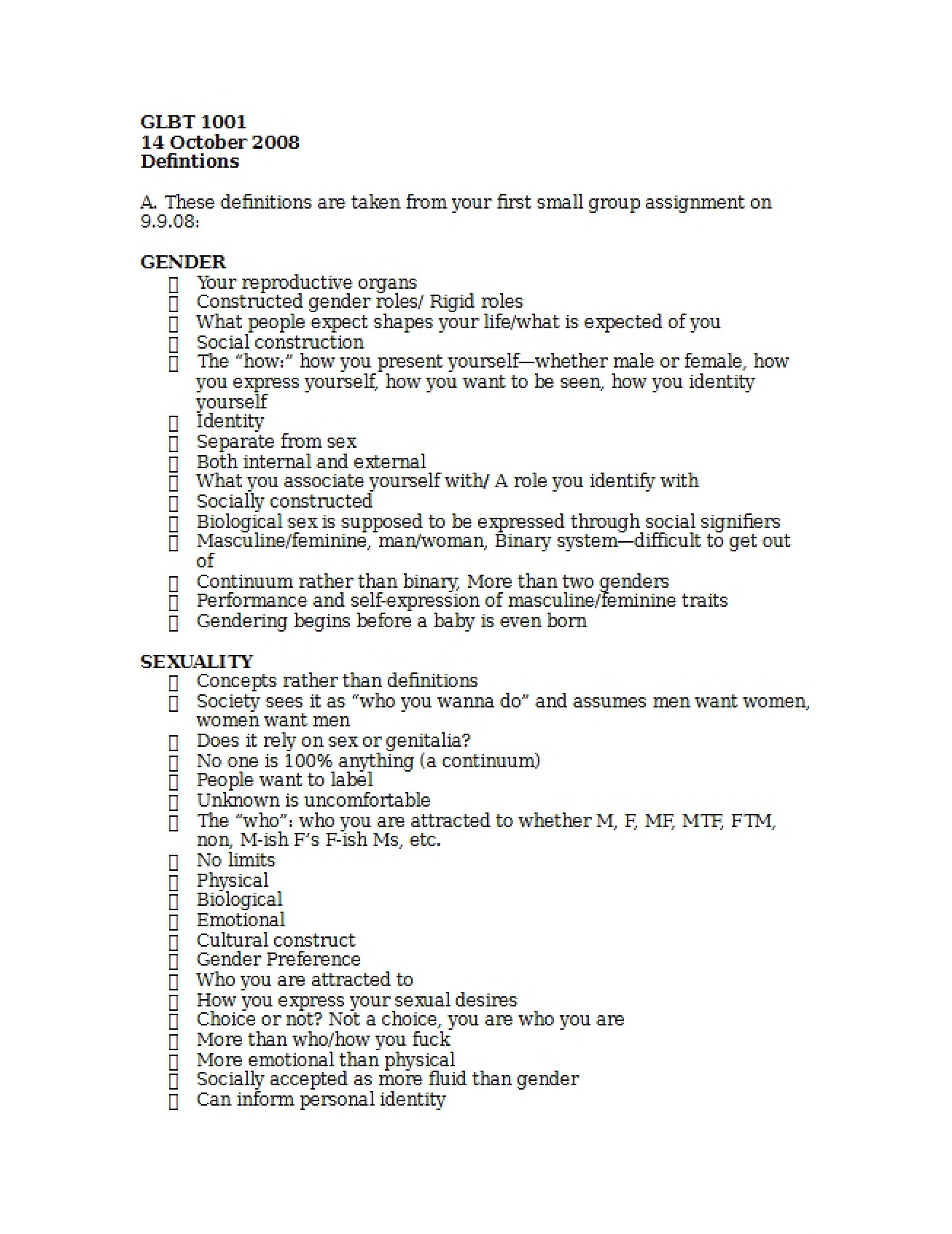 Definitions of Sex and Gender