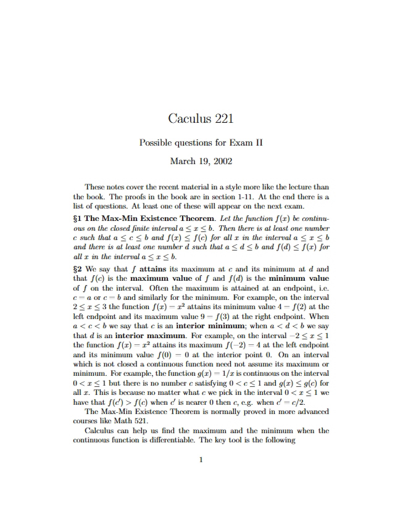 Exam II Potential Questions