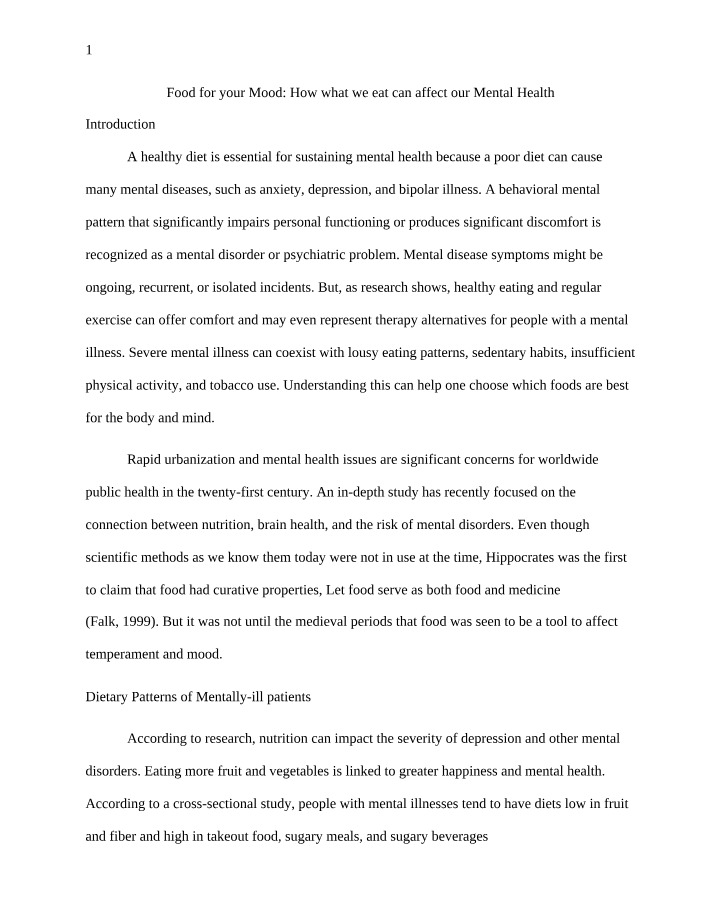 Diet and Mental Health - Exploring the Link