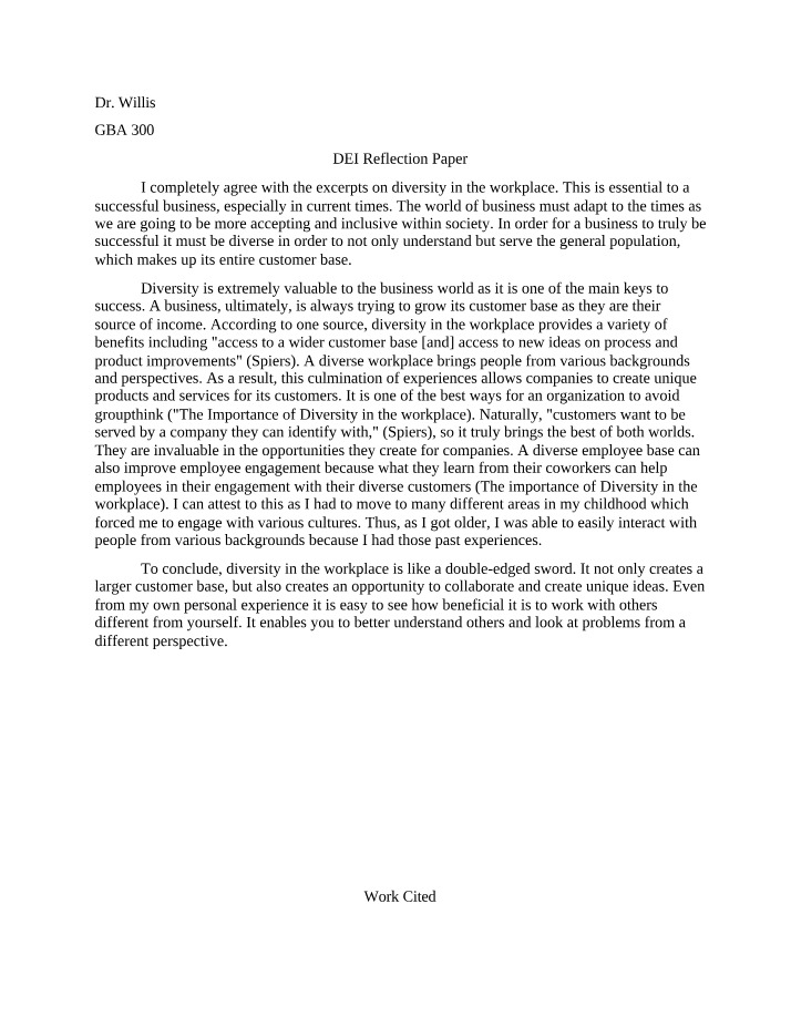 Reflection Paper on DEI