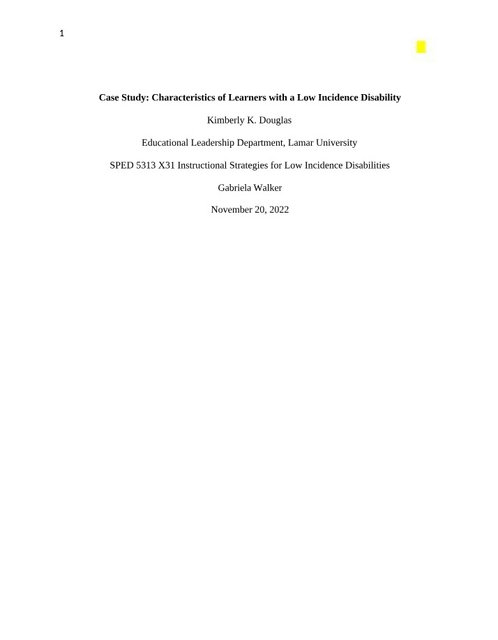 Characteristics of Learners with Low Incidence Disabilities A Part 2