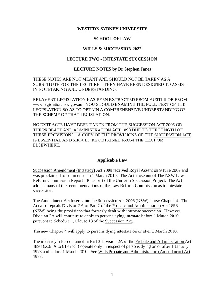 Wills & Succession Lecture 2 Notes